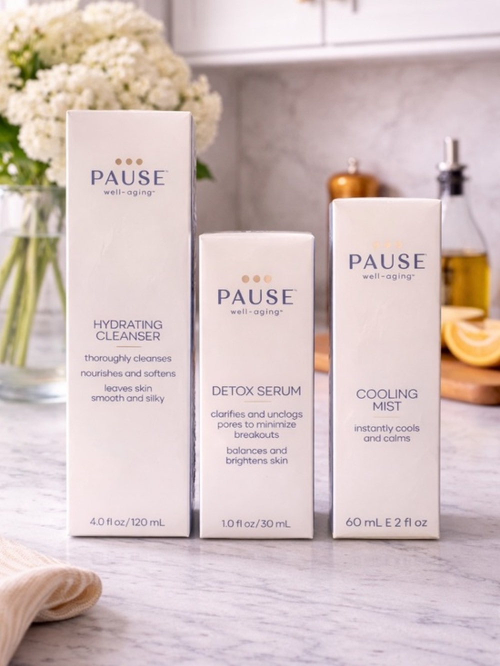🎀 Pause Well-Aging Complete Skin Renewal System Cleanser Serum Cooling Mist Set